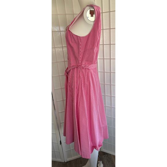Liz Claiborne New York Pink Gingham Sleeveless Lined Side Zip Midi Dress Size 10 - Picture 7 of 14